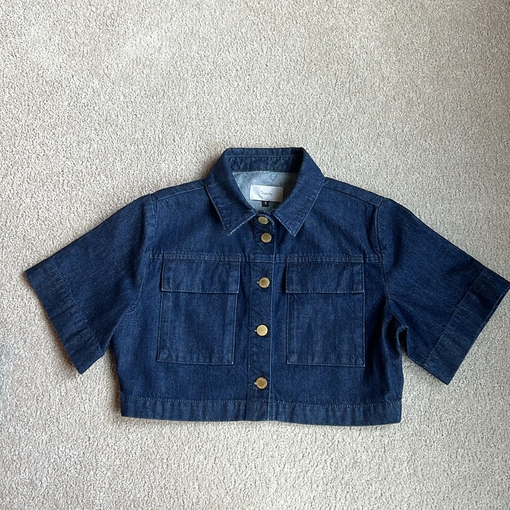 NWOT Triarchy Mid-weight denim crop jacket / top. 100% Organic Cotton